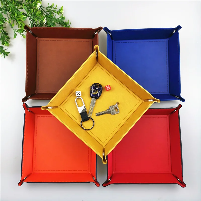 Bandeja de almacenamiento de dados hexagonal plegable, soporte de doble cara, grueso, de cuero PU y terciopelo, suministros de oficina