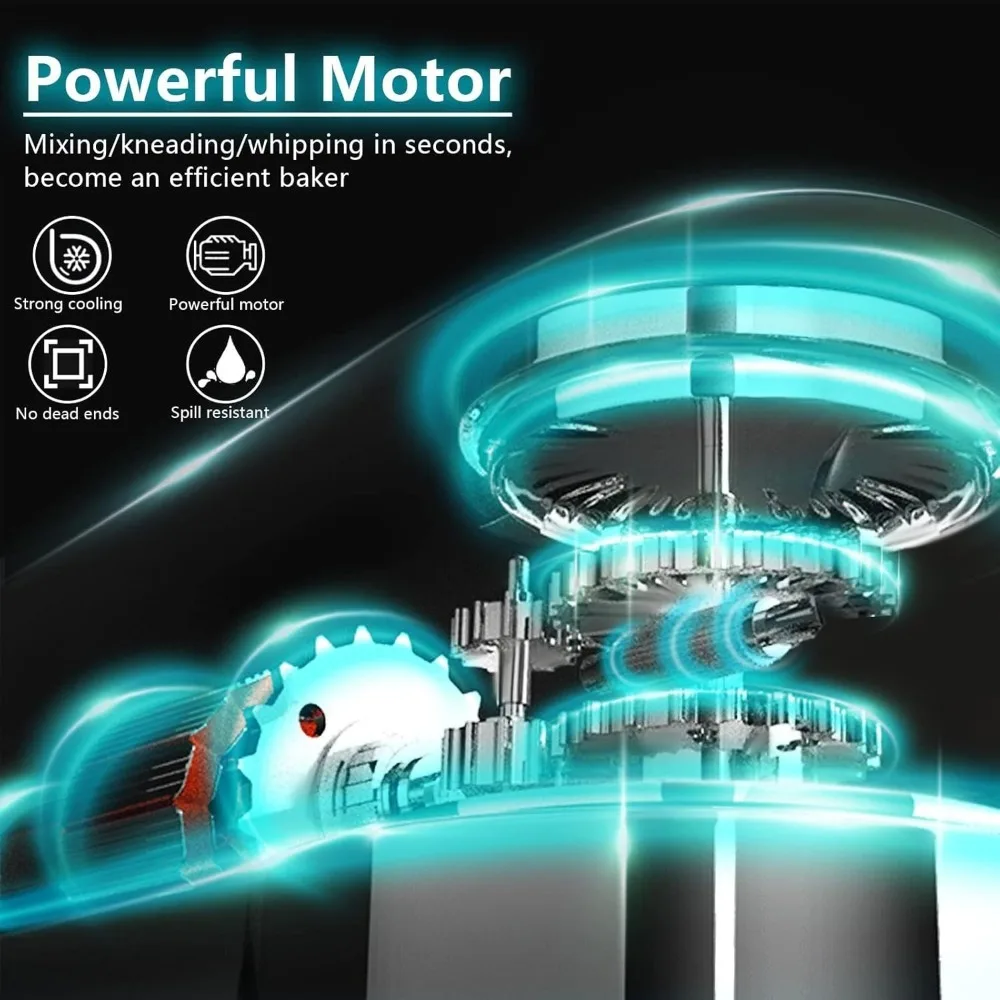 خلاط طعام كهربائي مع وعاء خلط من الفولاذ المقاوم للصدأ ، خلاط قائم ، خفاقة سلكية وواقي رش ، 10 سرعات ، 7.3 قيراط ،