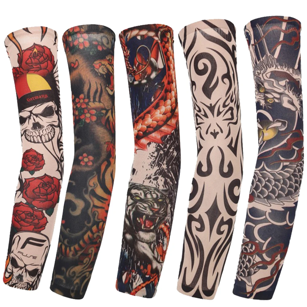 1 Pair Cooling Flower Arm Sleeves Cover Cycling Running UV Sun Protection Outdoor Men Nylon Cool Arm Sleeves Hide Tattoos Unisex