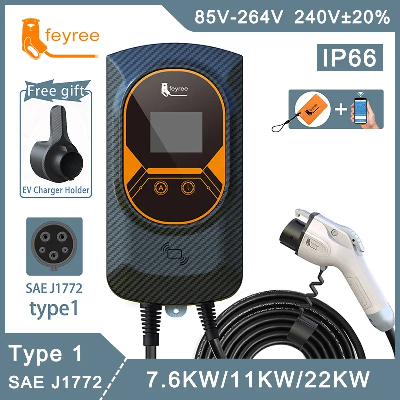 feyree EV Charger Type1 EVSE Wallbox 32A 7.6KW 40A 9.6KW 50A 12KW  1Phase  j1772 Adapter APP Control for Electric Vehicle Car