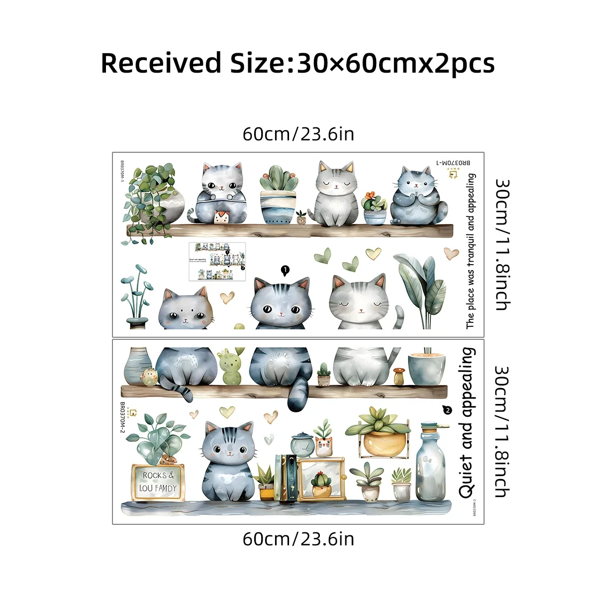 2Pcs Plant Potted Cartoon Cute Cat Wall Sticker for Kids Room Decor Baby Room Bedroom Decoration Living Room Wall Decals Art