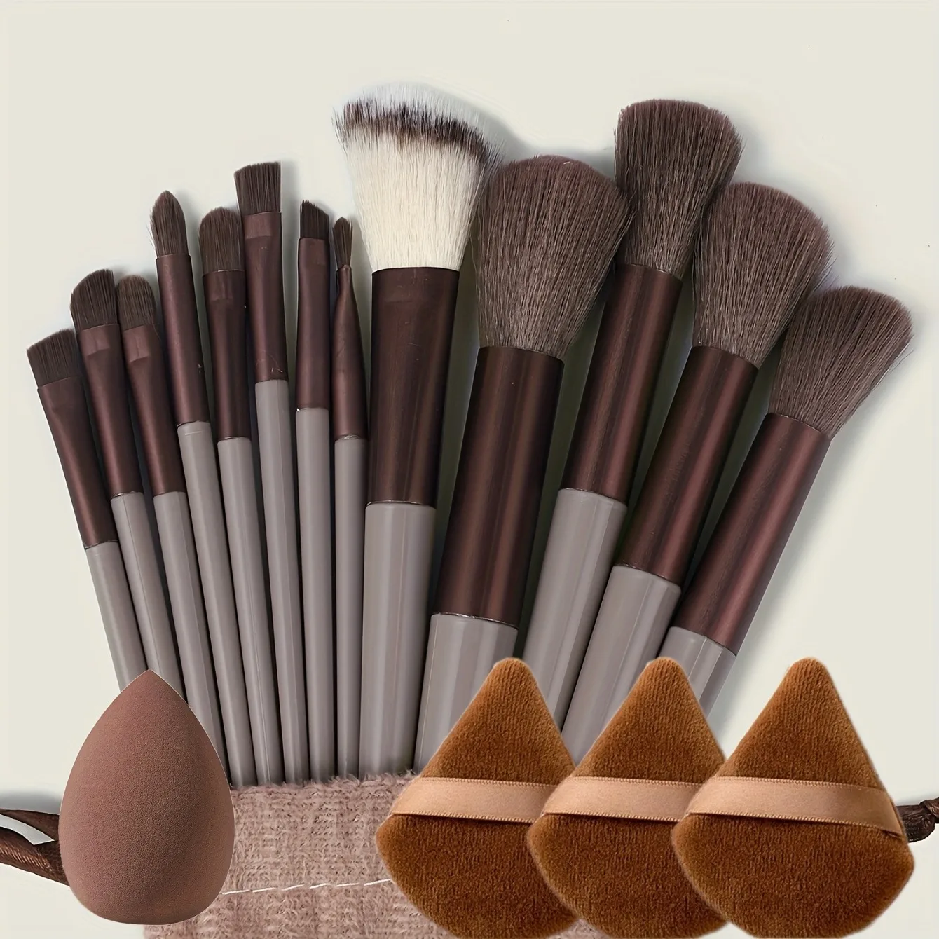 13-Piece Professional Makeup Brush Kit in Velvet Storage Bag | with 3 Velvet Makeup Puffs & Blending Sponge | Vegan Cruelty-Free