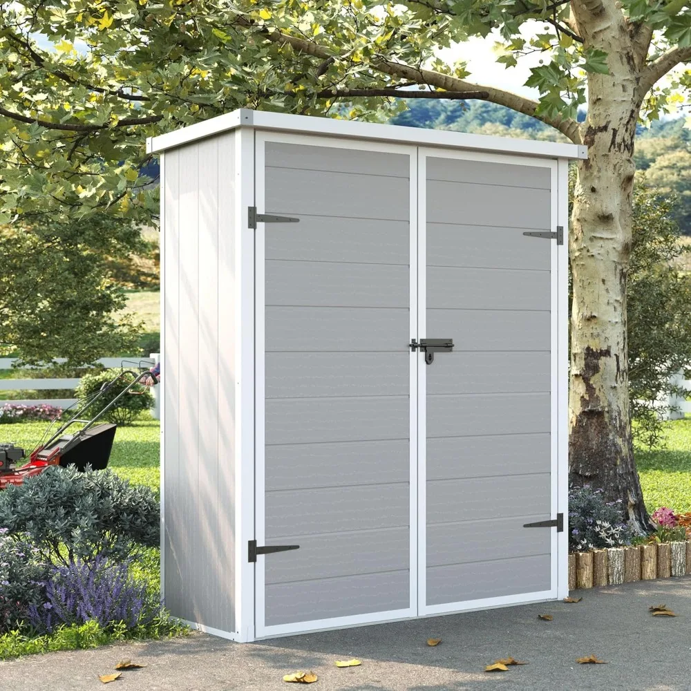 

38 Cu.ft Vertical Storage Shed, 4.3 ft x 5.6 ft Outdoor Storage Shed Waterproof Resin Cabinet for Garden, Backyard, Lawn, Grey