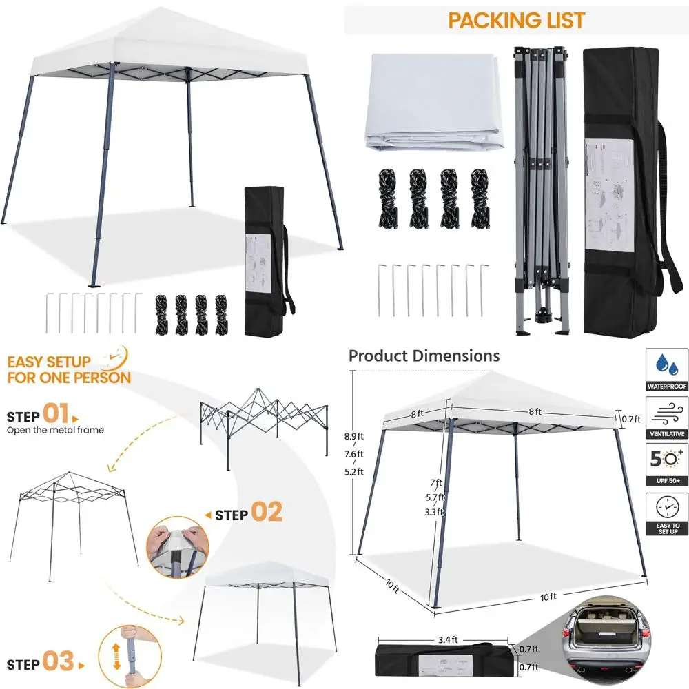 

Instant Pop-Up Canopy Tent, 10x10 Folding Outdoor Shelter, Easy Setup Slant Leg Gazebo with Backpack for Portable Outdoor Events