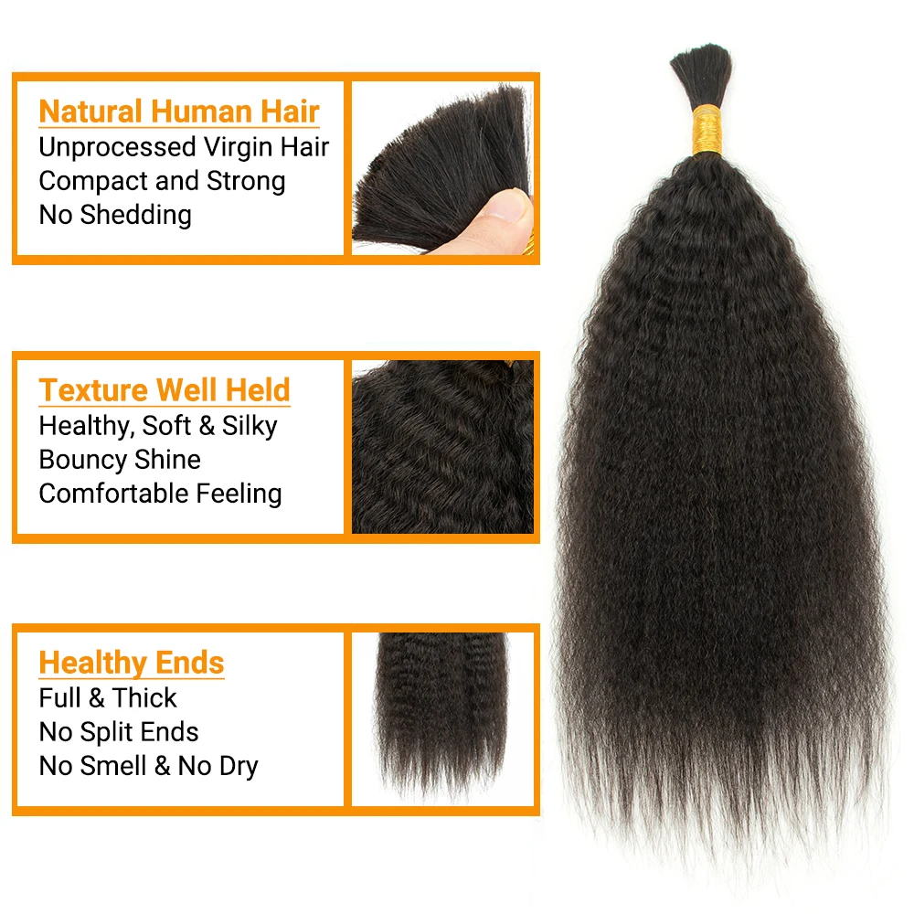 Kinky Straight Hair Bulk Extensions Black Women Natural Human Hair Bundles No Weft Raw Salon Human Hair Extensions 50g/Piece