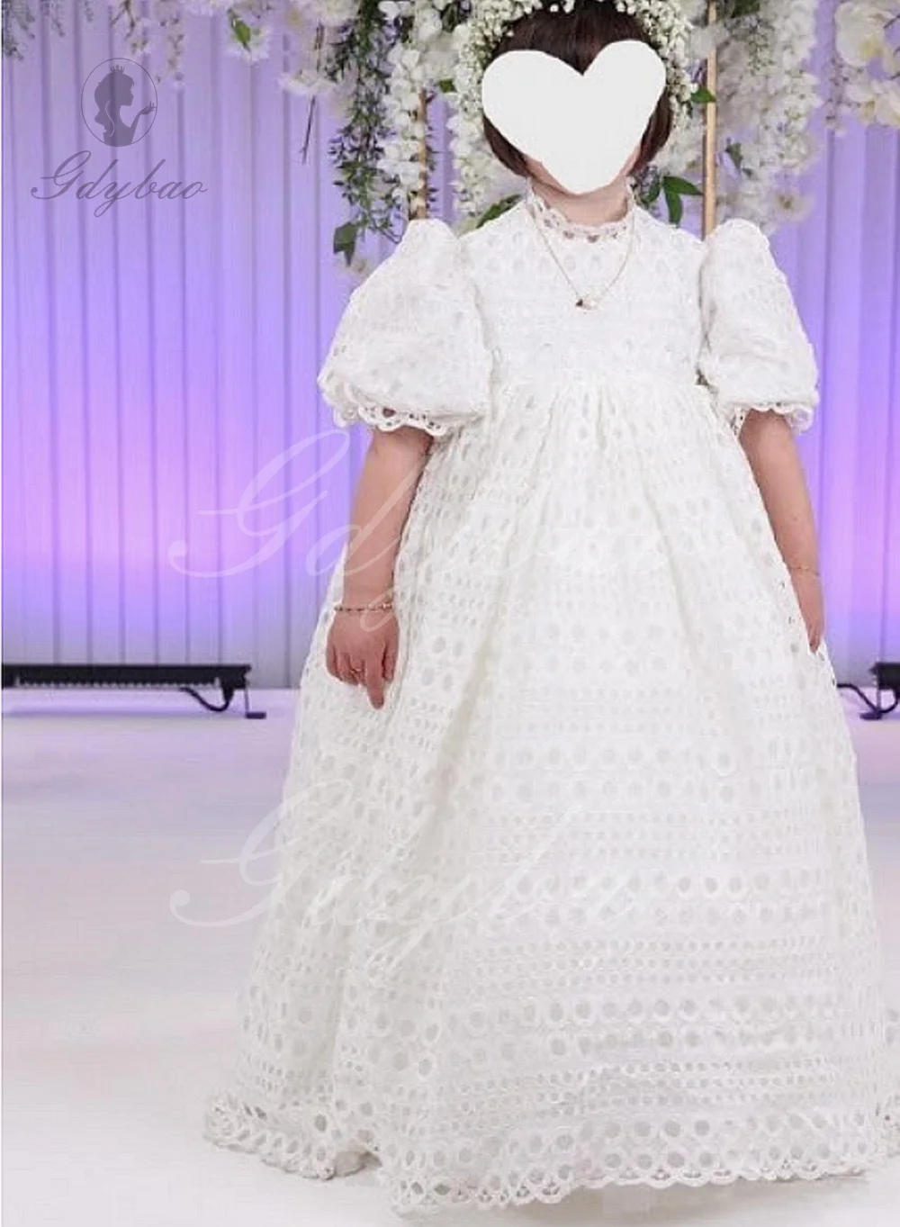 Flower Girl Dress for Wedding Balloon Sleeve High Neck Hollow Out Lace Kids Birthday Party First Communion Ball Gown Customized