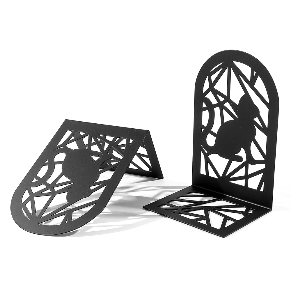 Elegant Cute Geometric Line Black Cat Decorative Bookends for Shelf Desk Heavy Duty Vivid Metal Book Ends Stand Support Gifts