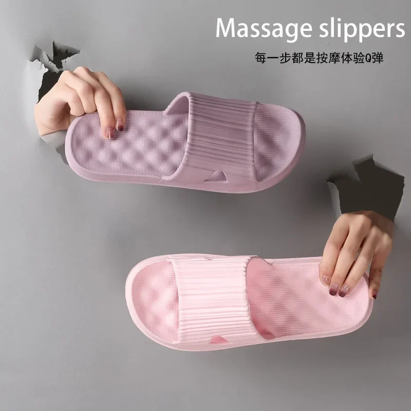 Couple's Home Bathroom Slippers Female Home Non-Slip Massage Soft Bottom Bath Slipper Male House Shoes Men Simple Durable