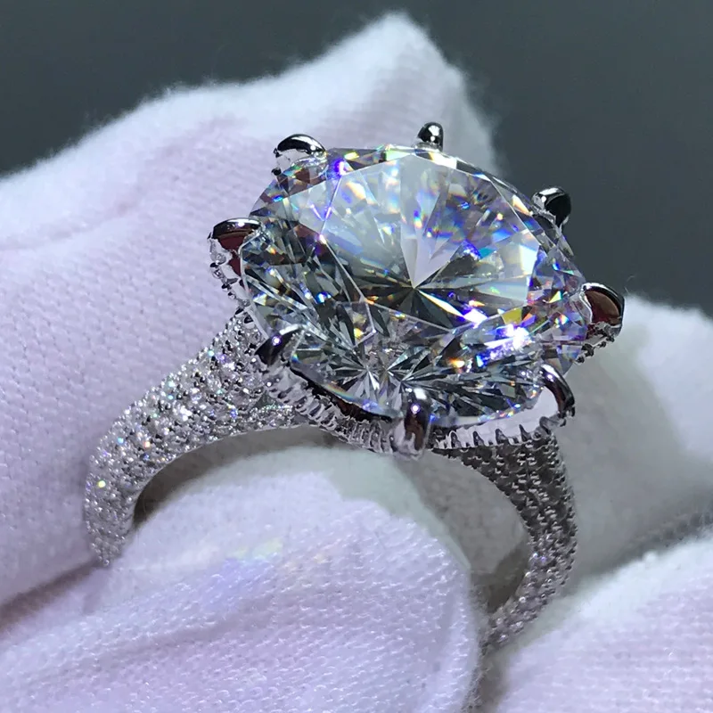 Cincin berlian Moissanite Solitaire 10ct 100% cincin pesta pernikahan perak murni 925 asli untuk wanita pria perhiasan pertunangan