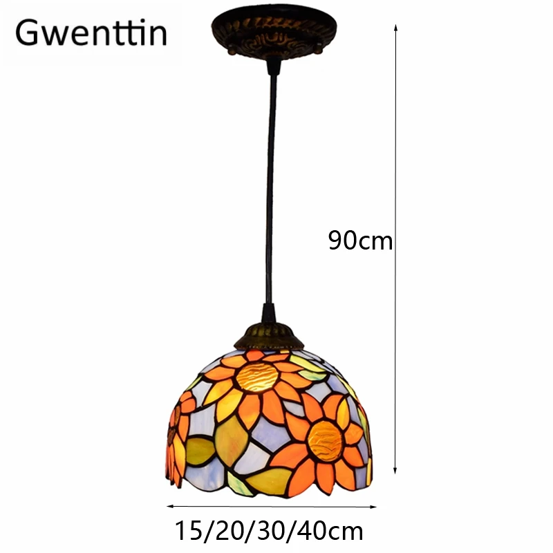 Sunflower Pendant Light Tiffany Stained Glass Hanging Lamp Dining Room Kitchen Lighting Fixture Modern Home Decor Loft Luminaire