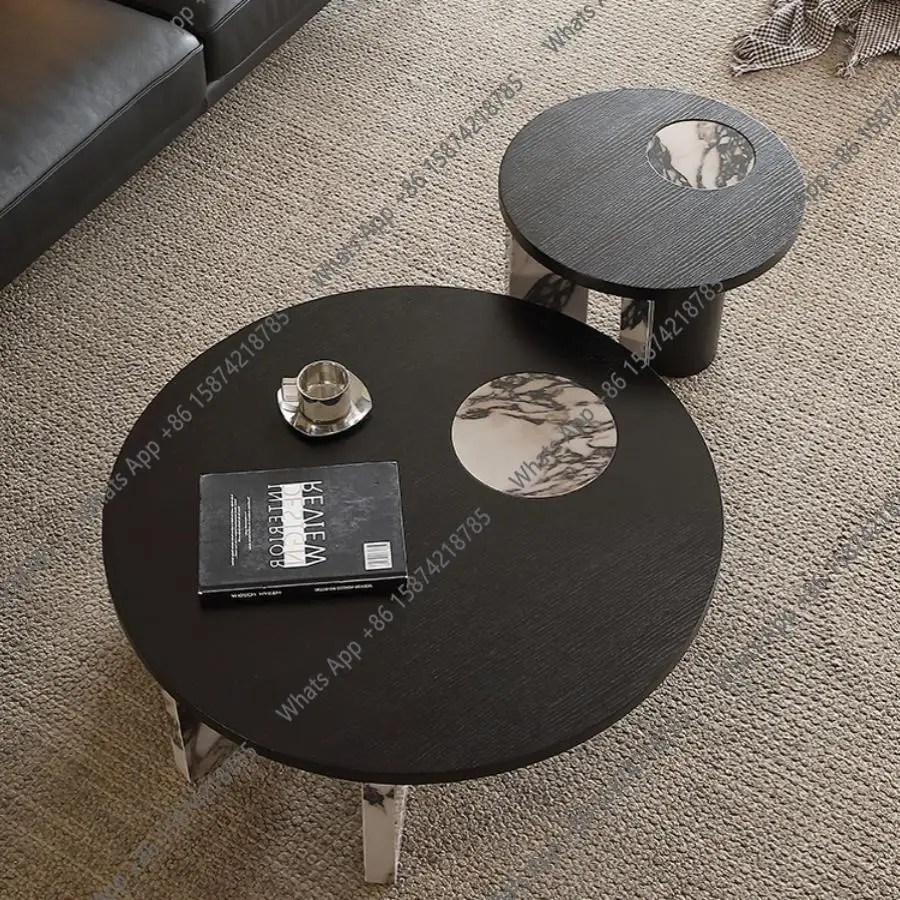 

J "2025 Luxury Round Coffee Table - Italian Modern Marble Top Minimalist Side Table for Contemporary Living Room"