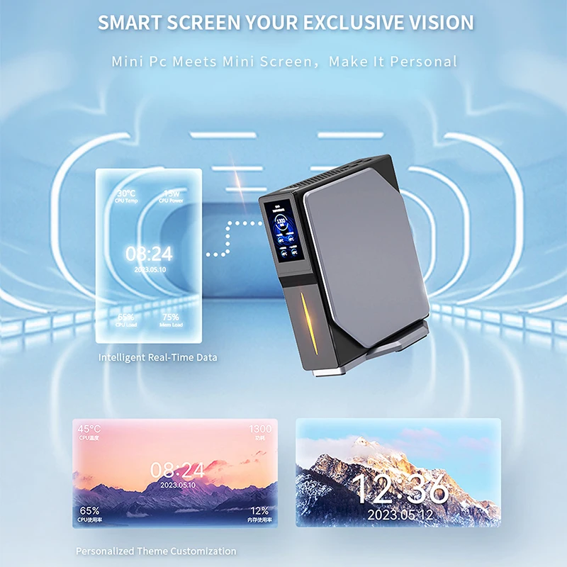 Mini PC with Smart Temperature Display N100 8/16GB RAM HDMI/Type-C Ports 128GB/256GB/512GB/1TB Available
