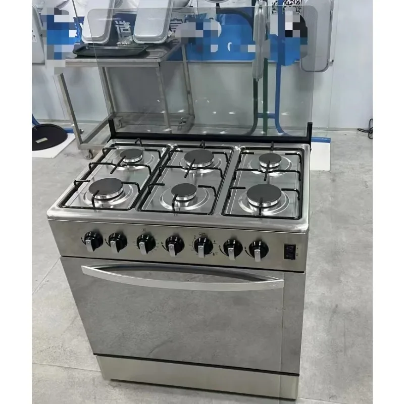 Gas Stove with Oven Vertical Connected, 6 Burners, Gas Fired Oven with 120L Automatic Ignition, Up and Down
