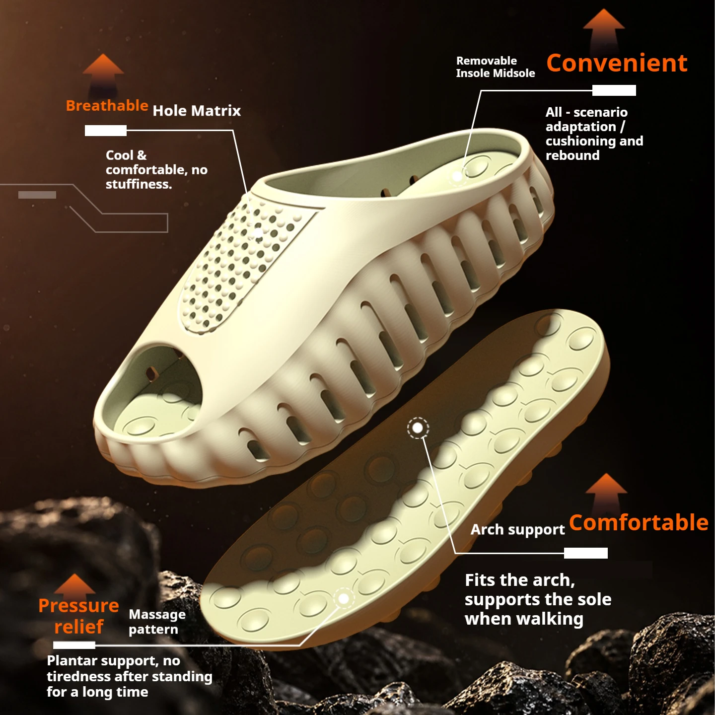 Abnehmbare Einlegesohle EVA-Slipper für Herren, 3 cm dicke Sohle, atmungsaktiv, hohl, rutschfest, für drinnen und draußen, Sommerslipper – Detail 6