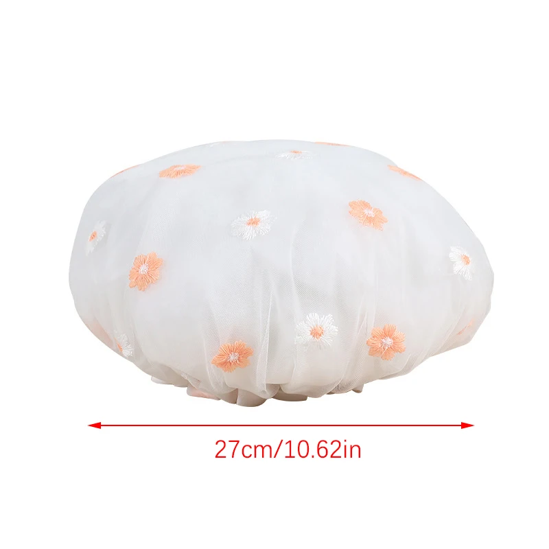 1Pcs Embroidered Flowers Bath Hat Double Layer Thickened Waterproof And Oil Fume Cap Shower Cap Bathroom Accessories Spa Hair