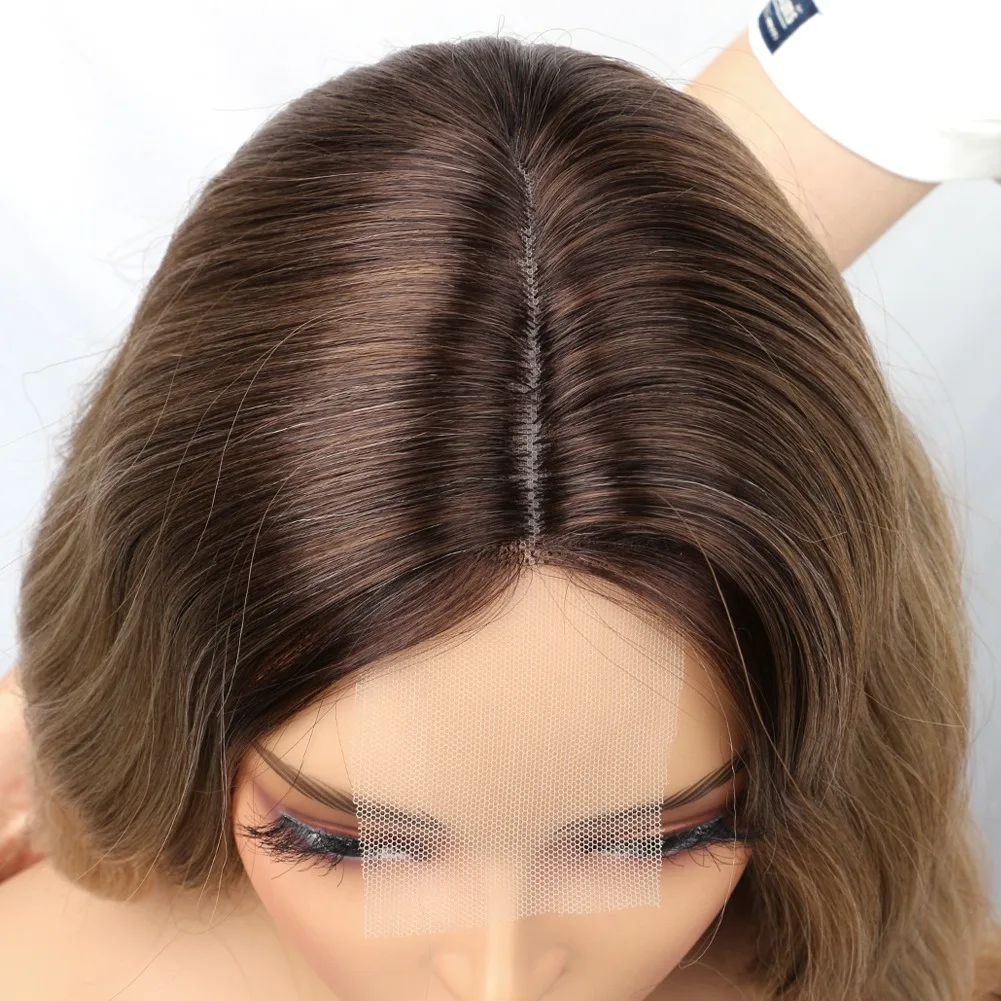 4/27 Evidenziare Parrucca Sintetica Del Merletto Parte U Onda Oceano Ombre Bionda Parrucca Sintetica Dei Capelli per Le Donne Marrone Bionda Ondulata Parrucca Dell'onda Del Corpo