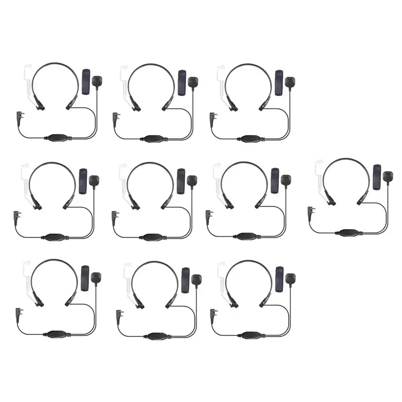 Lot 10PCS 2 Pin Throat Controlled Earphone Air Tube Headset Finger PTT Mic Microphone for BaoFeng UV-5R UV5R GT-3TP UV-5RA Radio