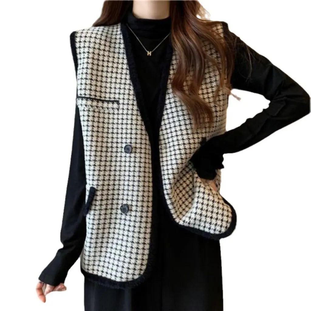 

Style Women's Vest Coat Mid-Length Loose Knitted Top for Autumn Winter plus Size Outerwear Fashionable Suit