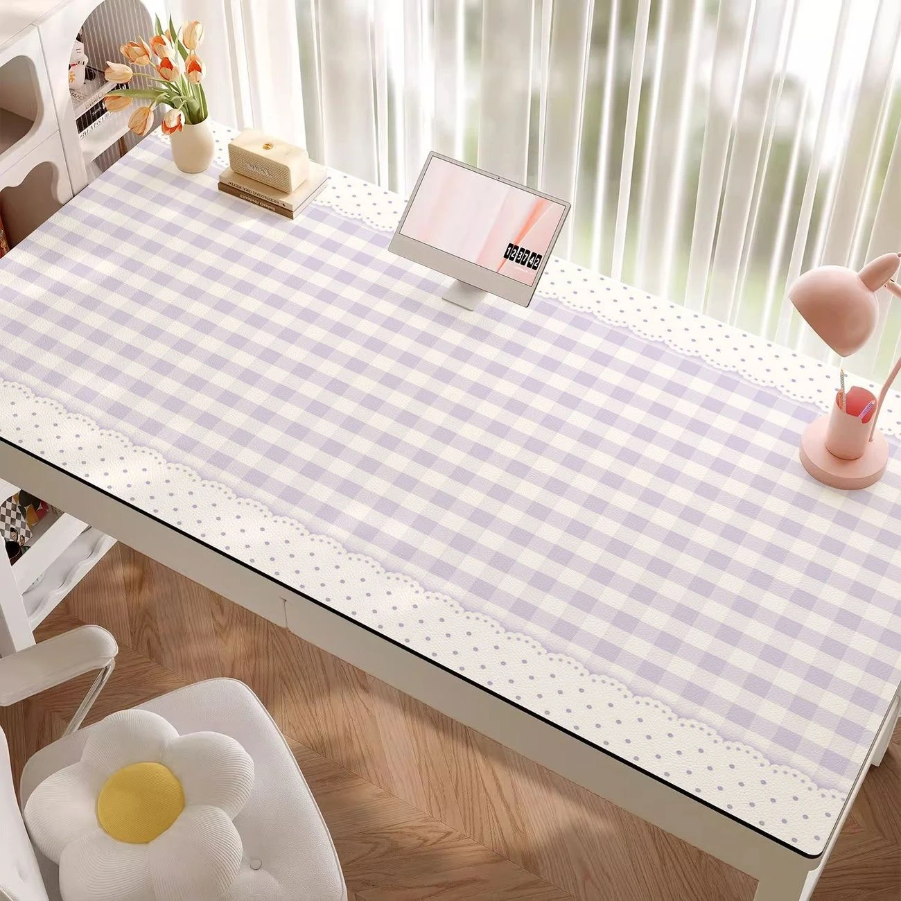 Cute Polka Dot Grid Bow Y2K Pu Leather Mouse Pad Waterproof Desk Mat Protective Game Keyboard For Dorm & Vanity Table Mat Decor