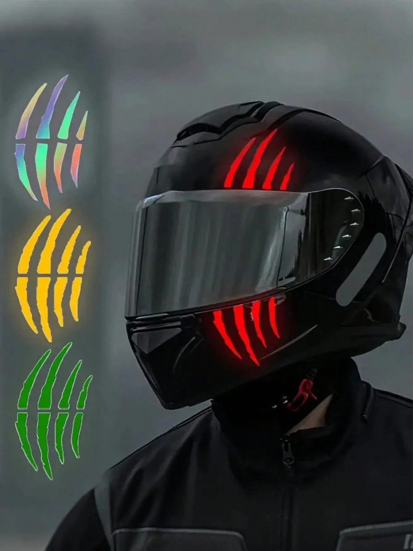 قطعة واحدة من رقعة الفينيل العاكسة للخدش على شكل مخلب مونستر - لون نيون، بولي كلوريد الفينيل المقاوم للماء، متينة لخوذة الدراجة النارية، السيارة، الدراجة، S #1