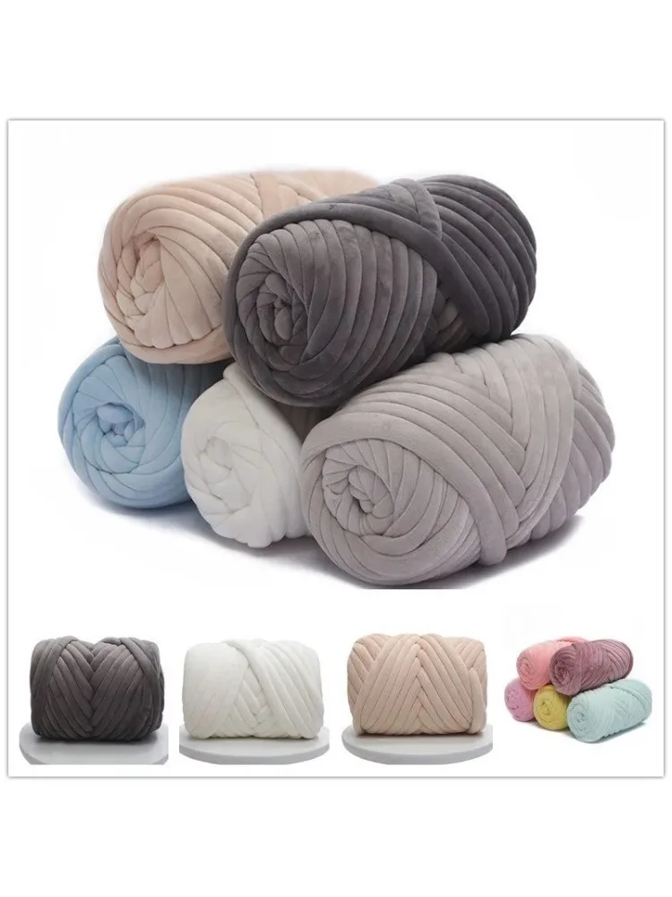 1KG 1000G Super Samt Chunky Garn Dickes Voluminöses Riesengarn Weißer Beutel für Handstricken DIY Armstricken Weiche Große Decke Teppich 자이언트얀