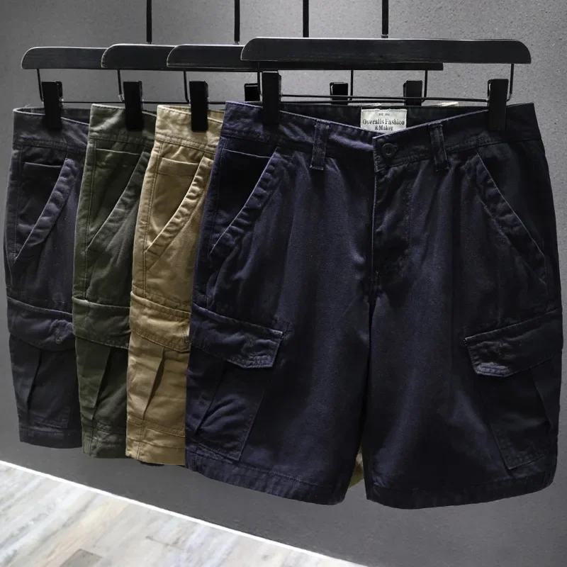 Pantaloncini Cargo Casual moda Multi-tasca pantaloni da uomo a un quarto pantaloni larghi medi tendenza giapponese Vintage da uomo