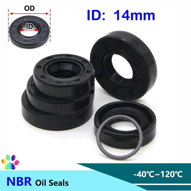 2/5/10pcs Black NBR Oil Seals ID14mm TC-14*22/24/25/26/27/28/30/35*5/6/7/8/10mm Nitrile Rubber Shaft Double Lip Rubber Gaskets