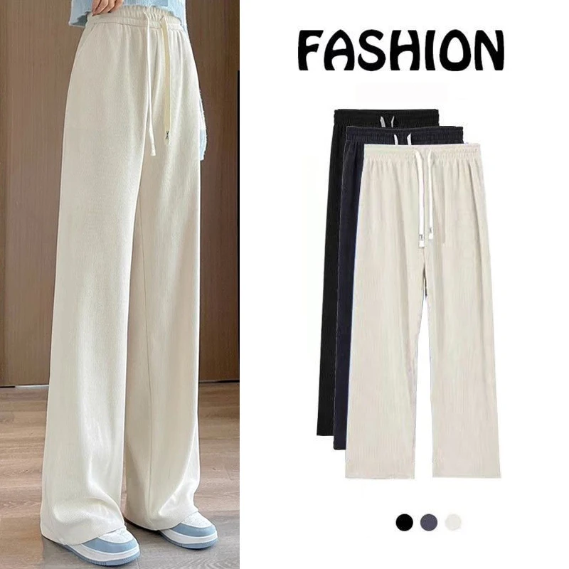 2025 clássico sólido senhora cordão joggers meninas cintura alta solta calças casuais venda quente feminino calças de perna reta