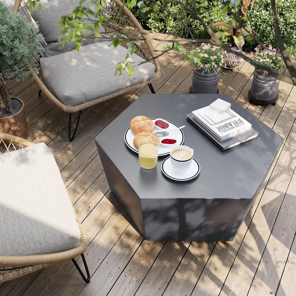 

35" Hexagon Outdoor Coee Table, ern Hollow Concrete Patio Table, Small Minimalist Low Accent Table or Living Room, Balcony, Deck