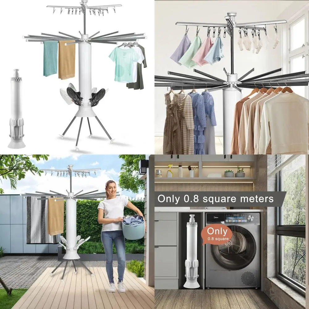 

Portable Large Capacity 4-Legged Foldable Clothes Drying Rack with Wheels, Ideal for Indoor and Outdoor Space Saving Use