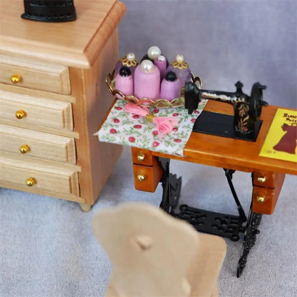 1:12 Scale Dollhouse Perfume Tray Golden Tray Miniature Furniture Doll Bedroom Bath Decor Decoration Pink/Purple