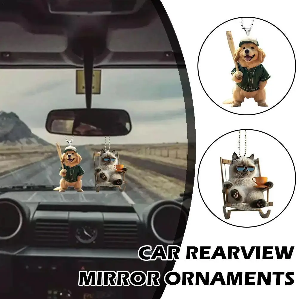 

2D Car Pendant Acrylic Dog Drop Ornament Universal Auto Rearview Mirror Interior Decor Dog Hanging Decoration Toy Gift