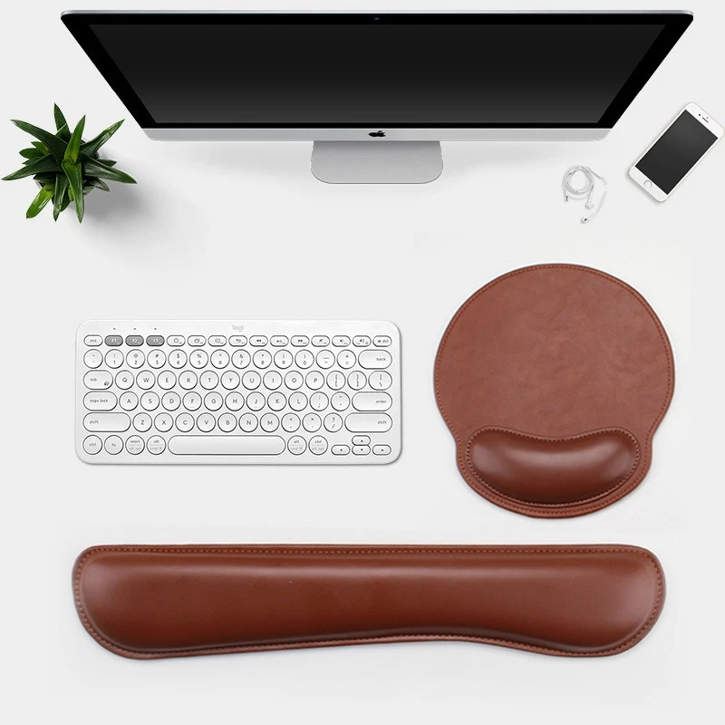 Multi Color Solid Wood Grain PU Leather Mouse Pad Wrist Rest Non Slip Rubber Bottom Memory Foam Cushion for Desk PC Accessory