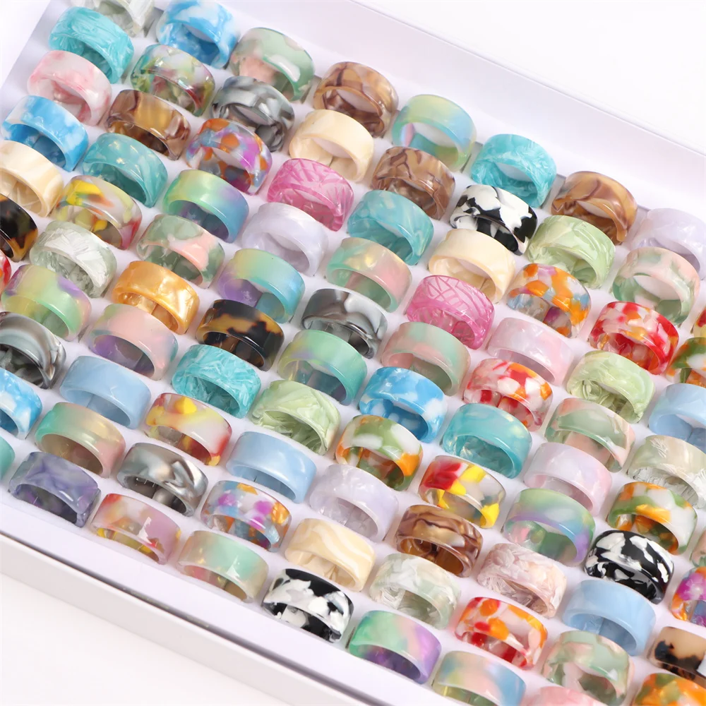 30Pcs/Lot Wholesale Resin Acrylic Imitation Shell Colourful Opening Rings for Women Jewelry Party Gifts Mix Style