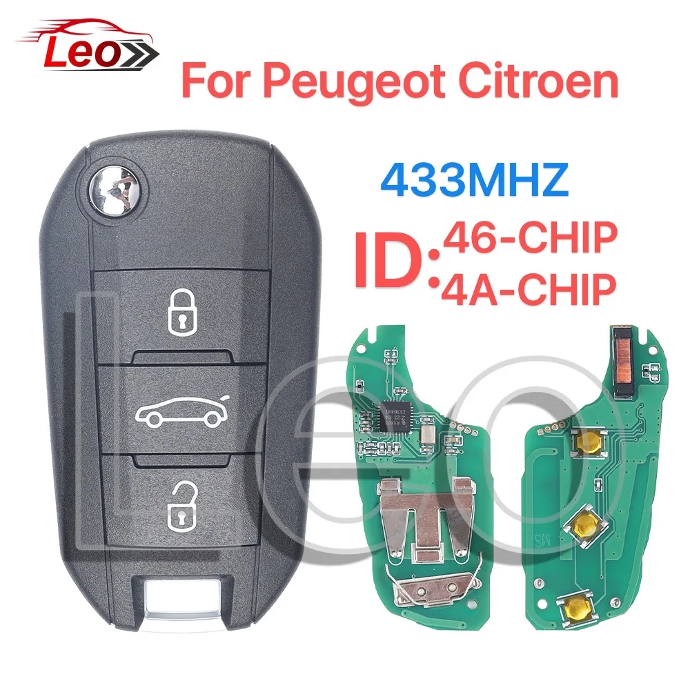 

Leo Car Remote Flip key For Citroen C3 C4 Peugeot 208 301 508 5008 433MHZ ID:46CHIP / 4A-CHIP.