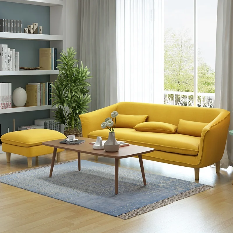 High Quality Unique Set Modern Designer Upholstery Fabrics Furniture Leisure Yellow Sofa