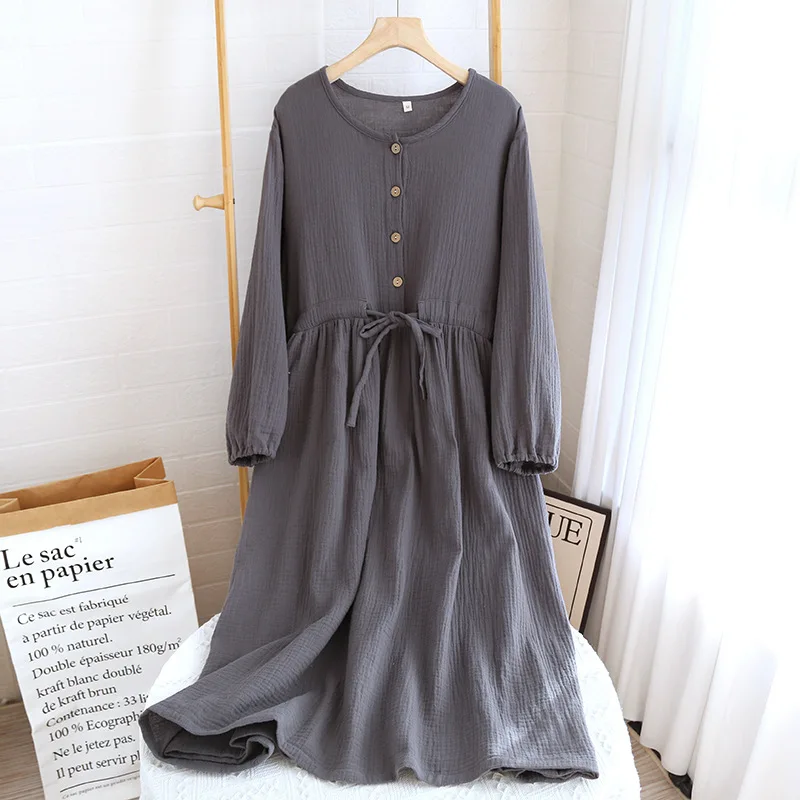Cotton Night Dress For Woman Nightwear Nightgown Ladies Pyjamas Spring Summer Loose Long Sleeve Home Wear Sleeping Dress 4