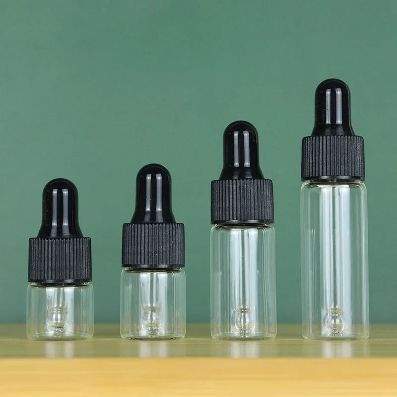 50PCS/1OOPCS Black White  Empty Bottle Filled Clear Color Glass Essential Oil Bottle Strip Perfume Oil Bottle Sample Test Bottle