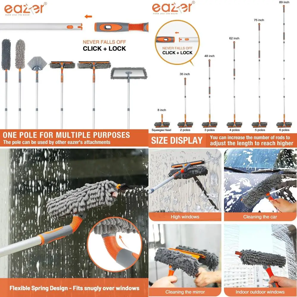

89'' Squeegee Window Cleaner 2 in 1 Rotatable Window Cleaning Tool Kit with Extension Pole, Window Washing Equipment with Bendab
