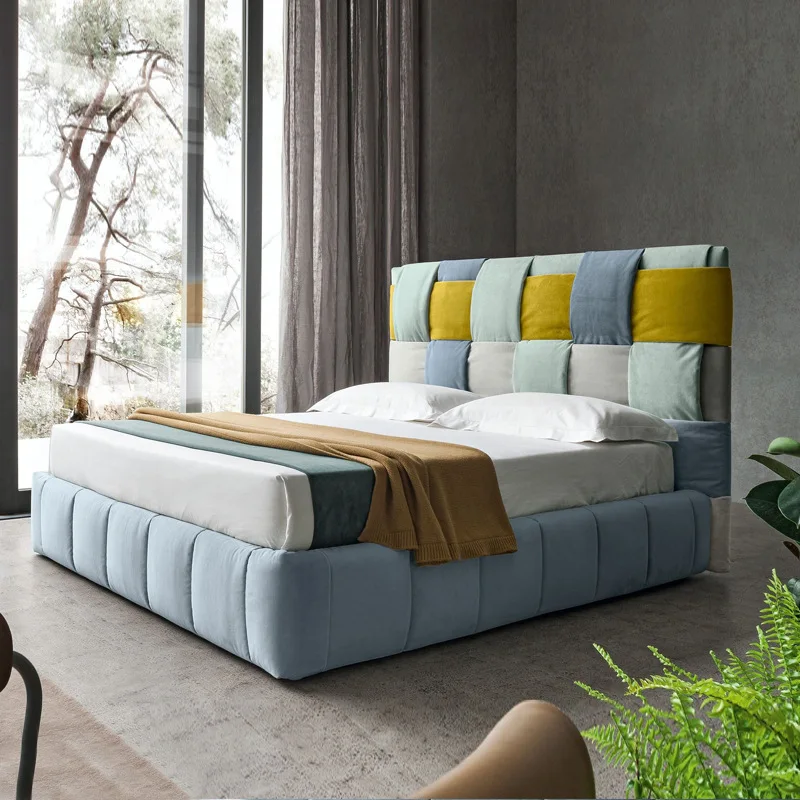 غرفة نوم رئيسية فاخرة وحديثة وسرير من القماش الخشبي الصلب وسرير زفاف إسكندنافي بطول 1.8 متر وشقة صغيرة مزدوجة #3