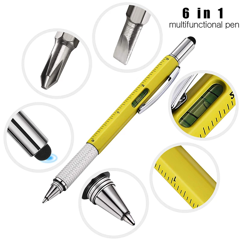 8Pcs Multi Function Ballpoint Pen. Screwdriver, Tool, Caliper, Level, Scale, Ballpoint Pen, Capacitance