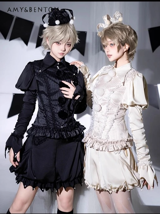 

Original Lolita Prince Series Cosplay Costume Retro Court Style Subculture Lace Cloak Puff Short Shirt Shorts Three-Piece Sets