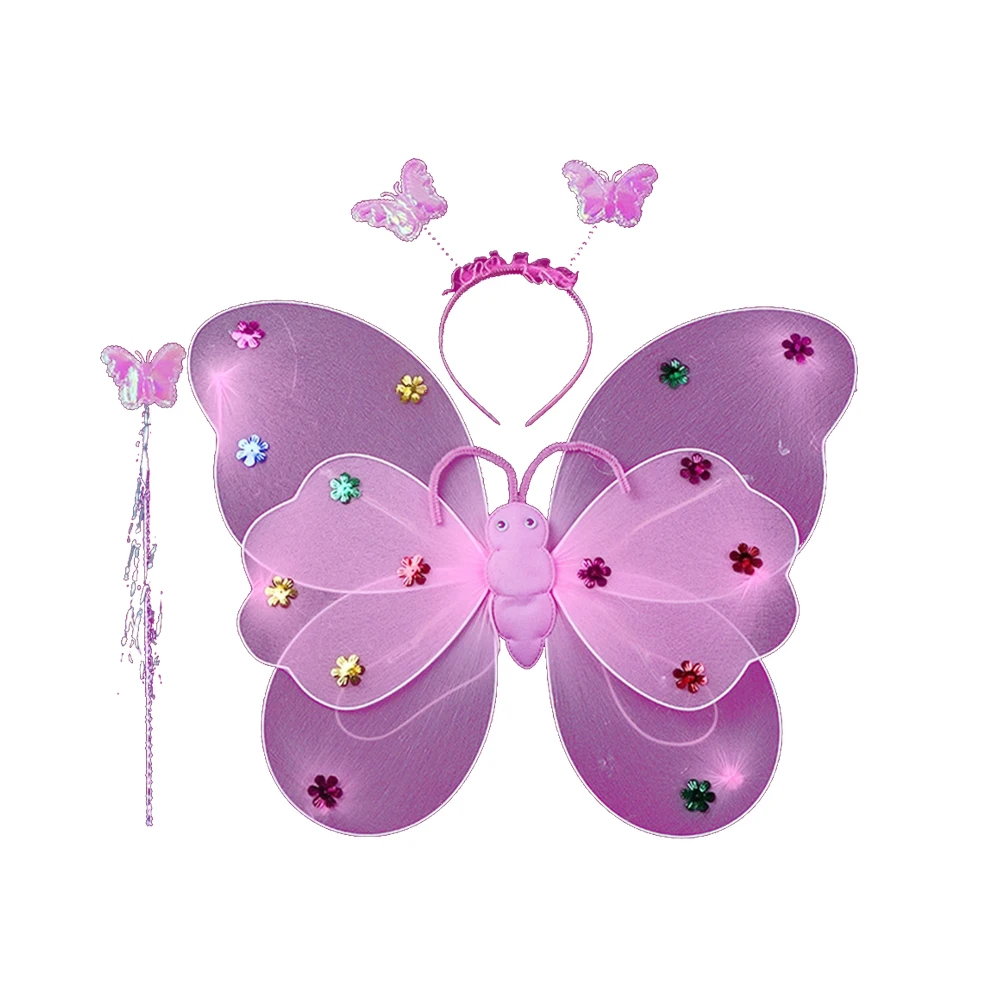 

4pcs Double Layer Butterfly Wing Headband Set for Girls Fairy Costume Wings with LED Lights Kids Light Up Angel Outfit