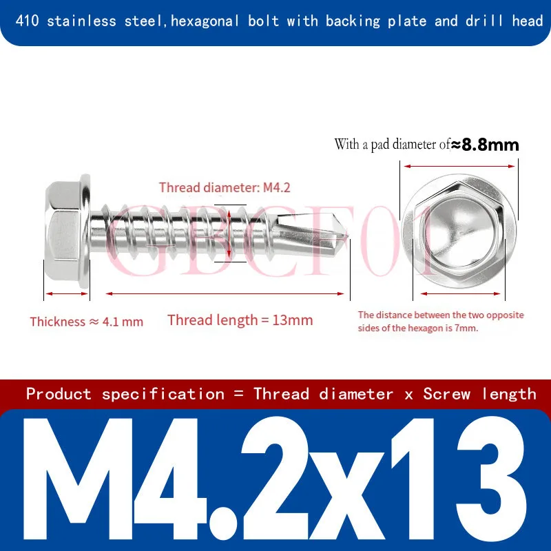 Hex Washer Head Self Drilling Tapping Screw 410 Stainless Steel/Color Zinc M4.2 M4.8 M5.5 M6.3 Hardiflex Screws for Sheet Metal
