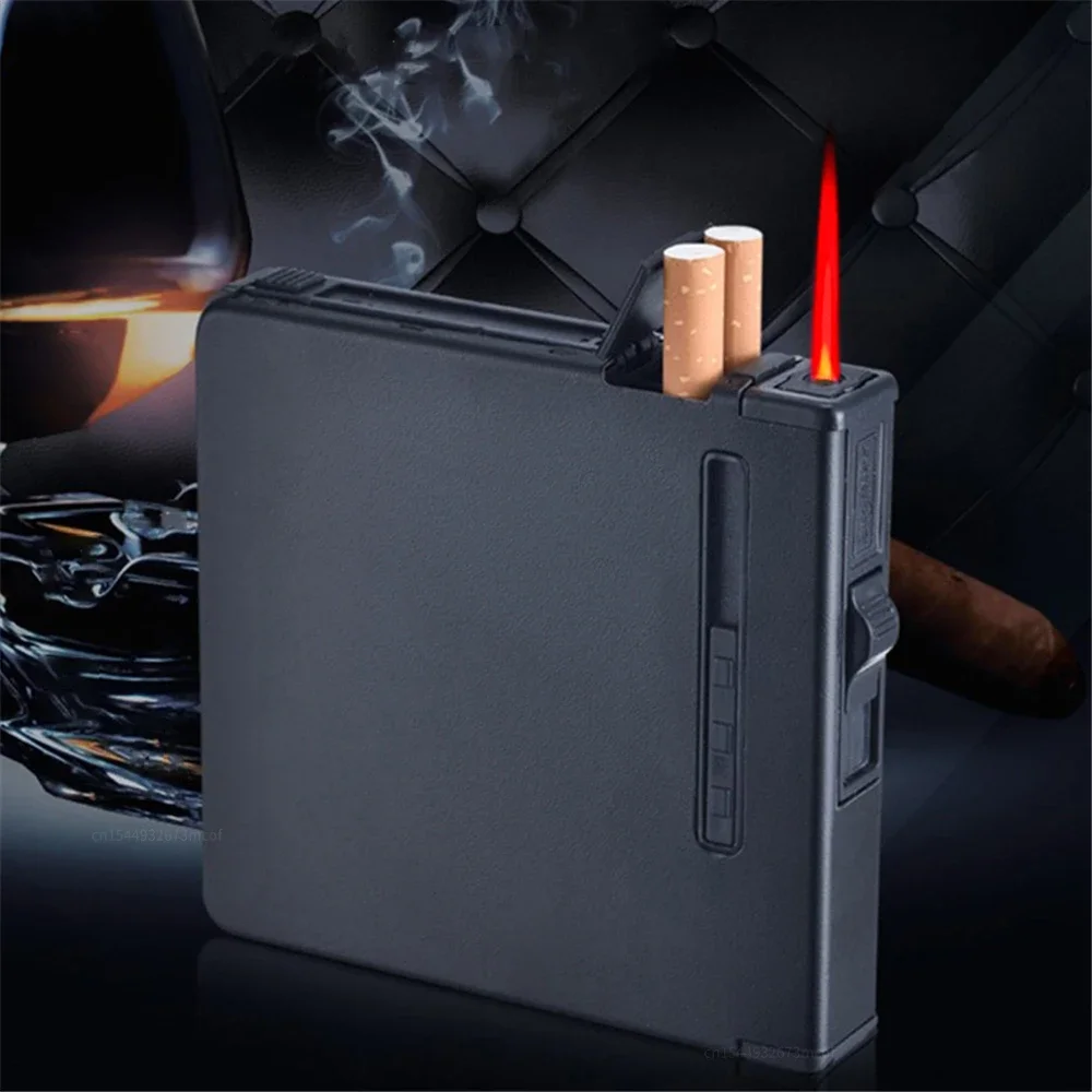 Metal Cigarette Case With Gas Lighter Automatic Pop Up Cigarette Lighter 20pcs Capacity Cigarettes Holder Tobacco Box Men\'s Gift