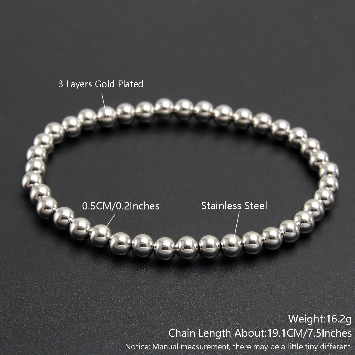 MHS.SUN Trend Stretch Roestvrij Stalen Armbanden Goud Zilver Kleur 2MM 5MM 8MM Gestapelde Bal Kralen Armband voor Vrouwen Mannen Sieraden