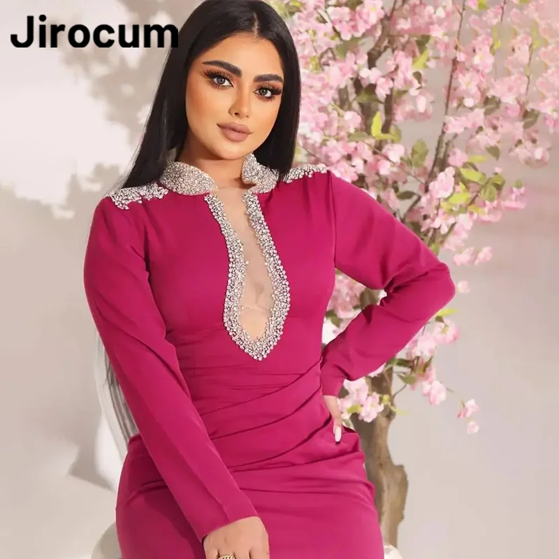 

Jirocum Elegant Mermaid Prom Gowns Women's Beaded Crystal Turtle Neck Party Evening Gown Ankle Length Formal Occasion Dress 2025