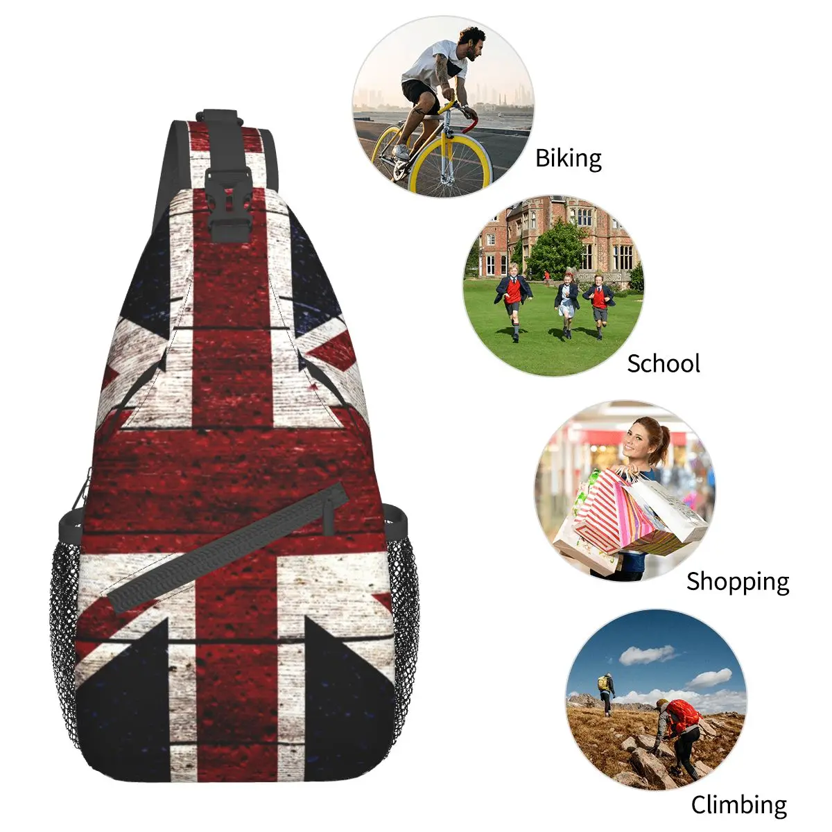 Union Flag Crossbody Sling Bag Pequeno Peito Bag Uk Kingdom Country Shoulder Mochila Daypack para Caminhadas Outdoor Camping Satchel