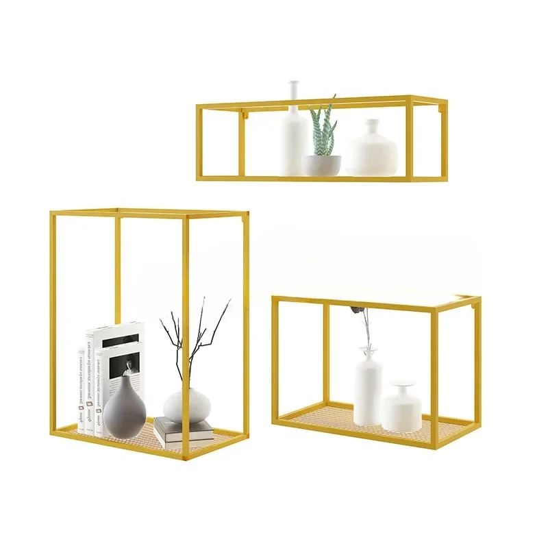 

Nordic decorative frame wall shelf living room wall creative lattice wall mount bedroom loft wrought iron bookshelf