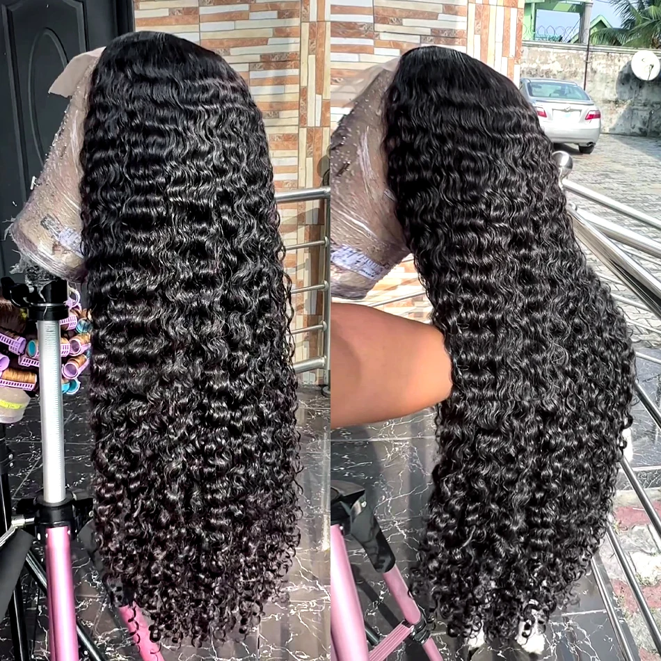 30 34Inch Water Wave Lace Front Wig Human Hair For Women 13x4 Brazilian Glueless Deep Wave Frontal Wig Pre Plucked Wet And Wavy